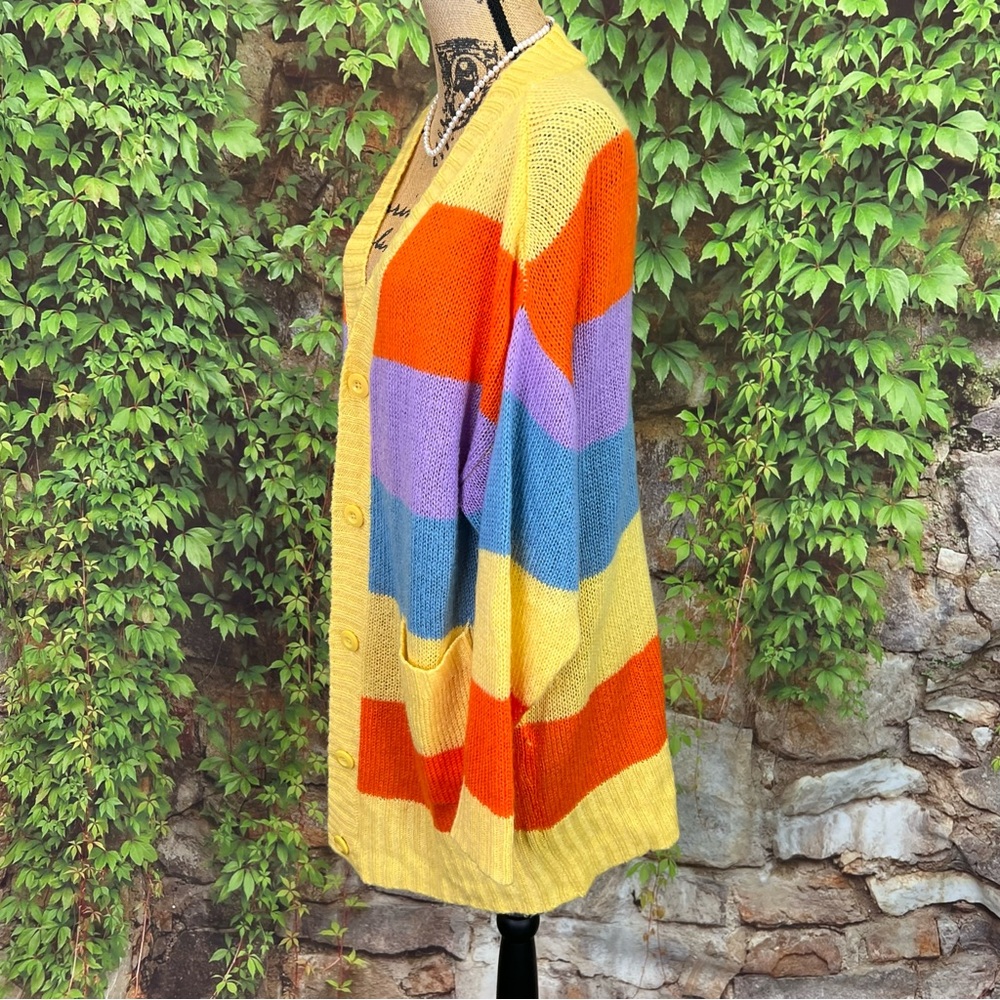 LULAROE Chunky Colorful Cozy Rainbow Striped Oversized Cardigan Sweater, M - Picture 3 of 11